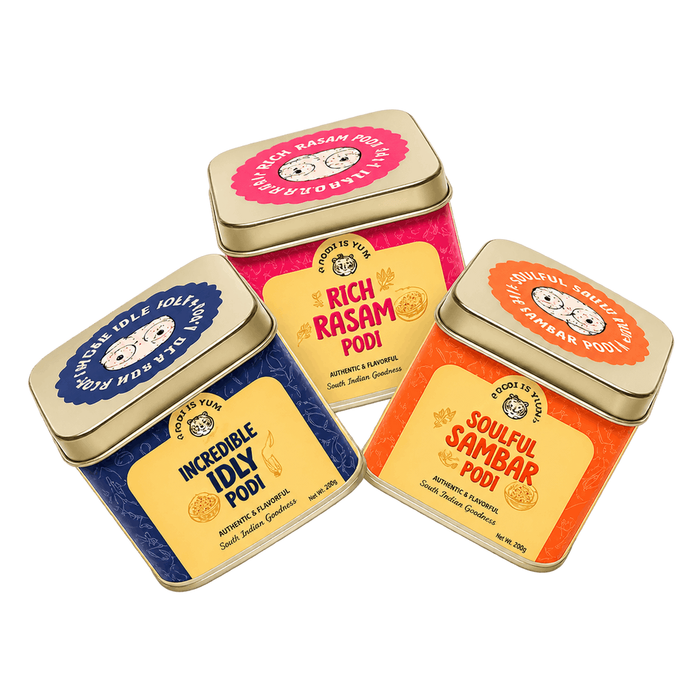 Rasam Sambar Idly Hero Combo (3 flavors) - Tin pairing