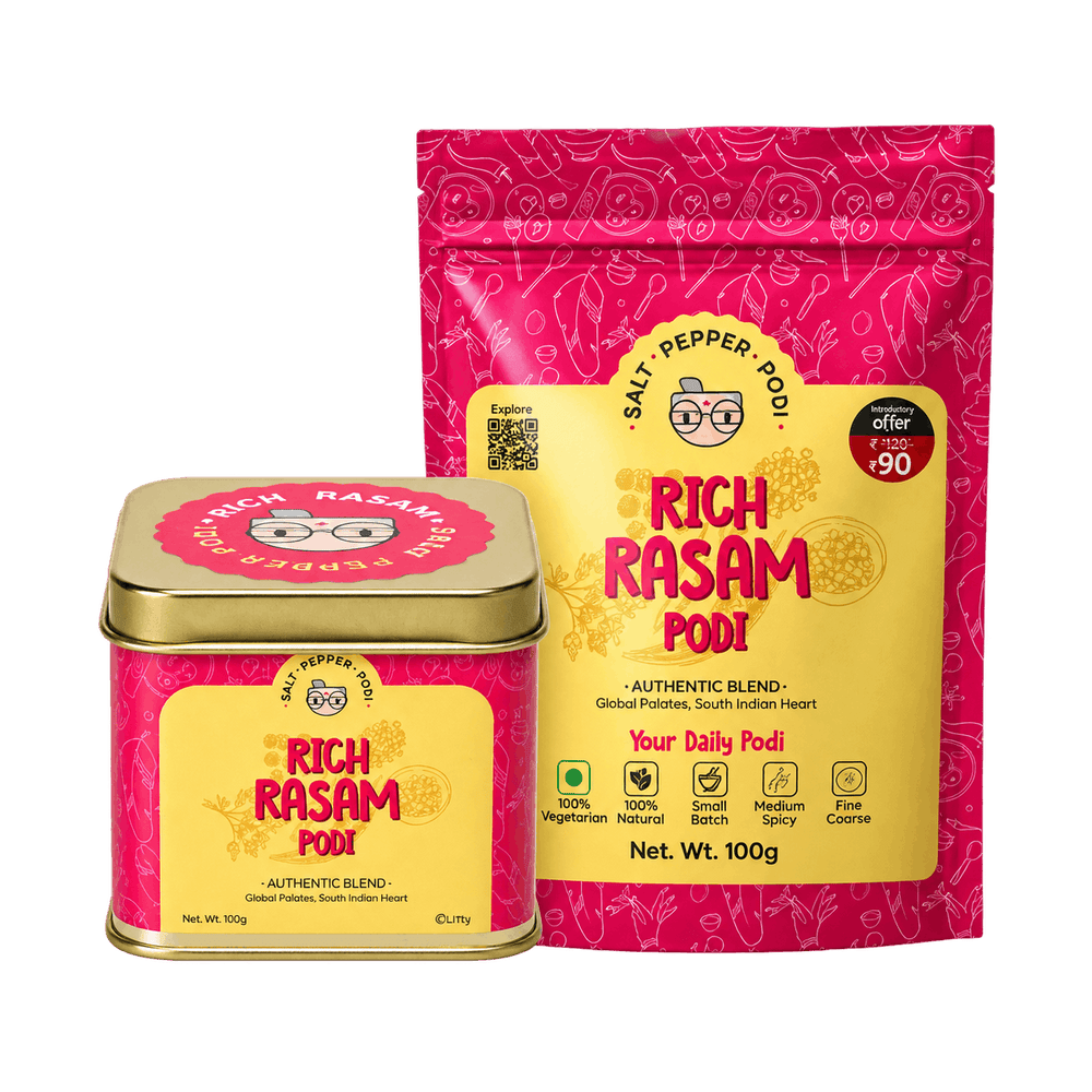 Rich Rasam Podi Tin (100g) + Refill (100g) Combo pairing